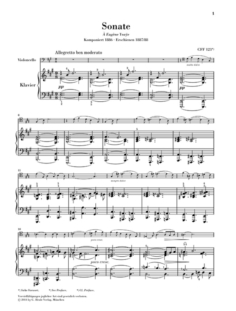 Sonate für Klavier und Violine A-dur - Version for Violoncello