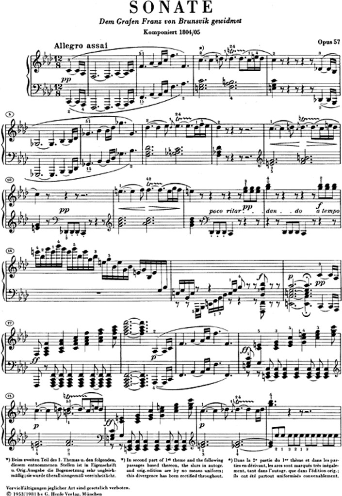 Piano Sonata In F Minor Op.57 - Appassionata - noty pro klavír