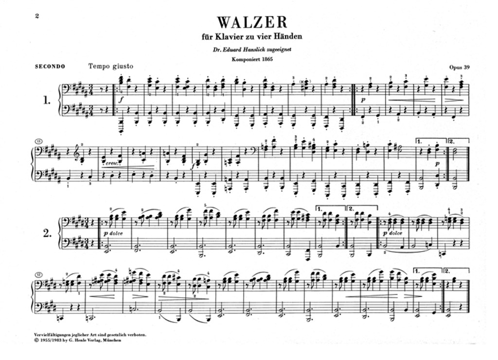 Waltzes Op.39 - noty pro čtyřruční klavír