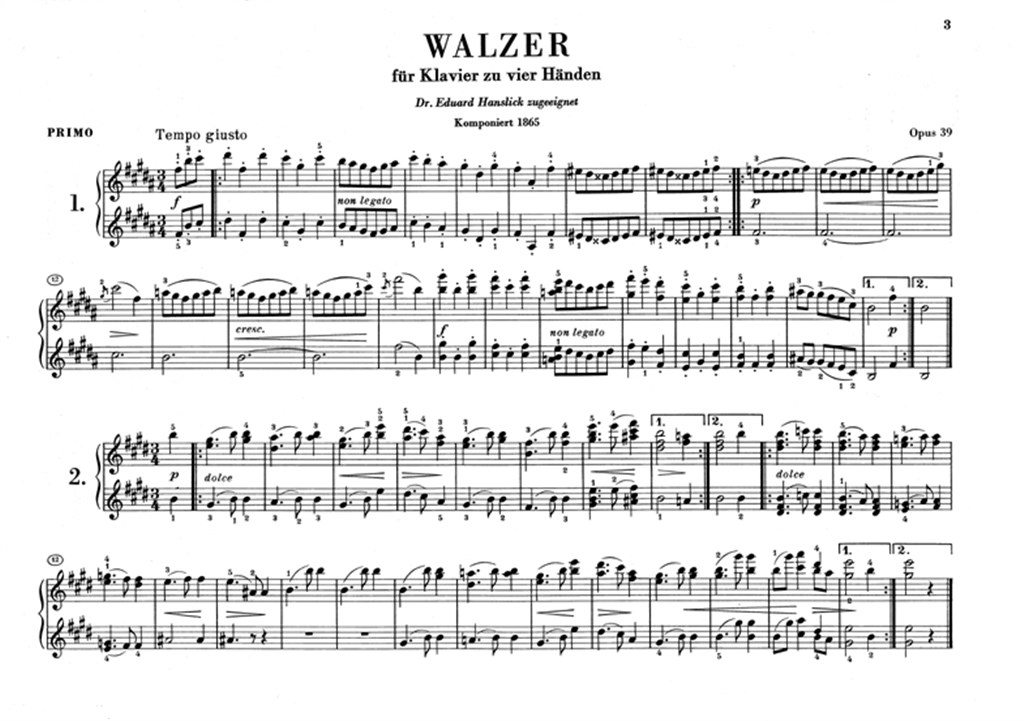 Waltzes Op.39 - noty pro čtyřruční klavír