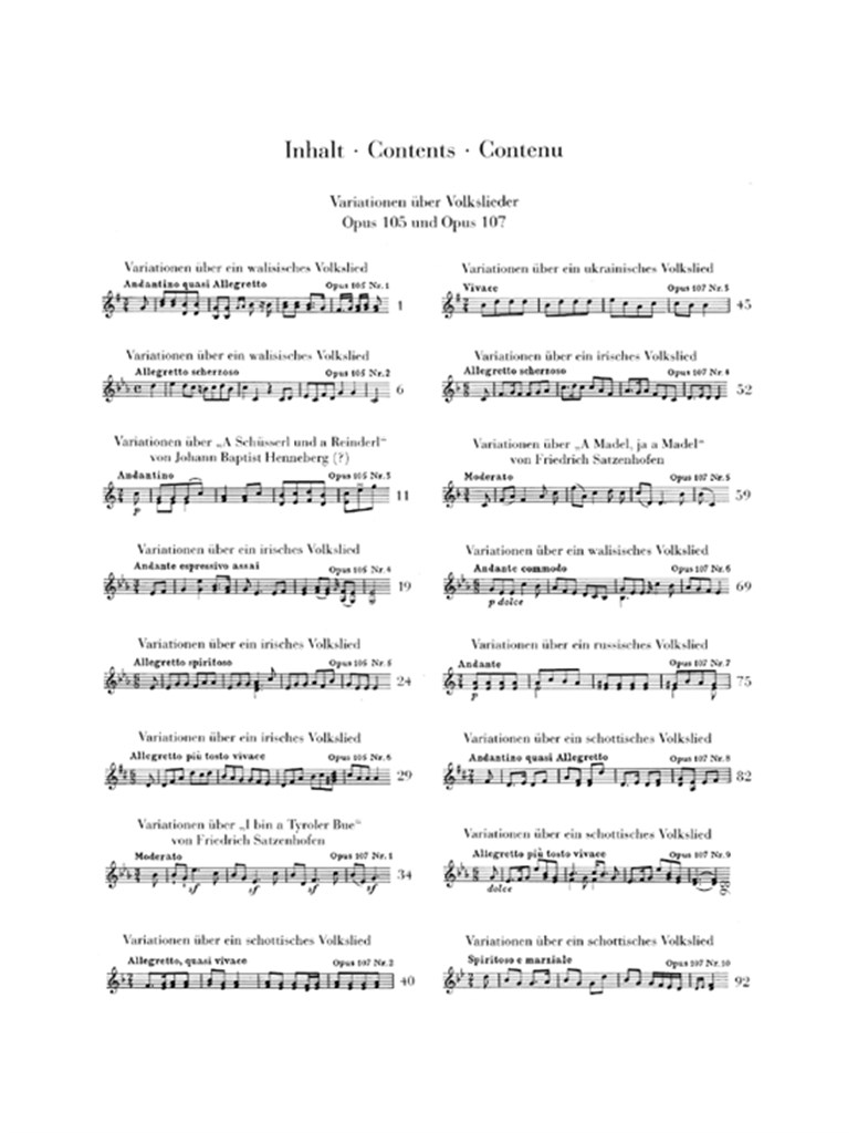 Variations On Folk Songs Op.105 And 107 - noty pro příčnou flétnu a klavír