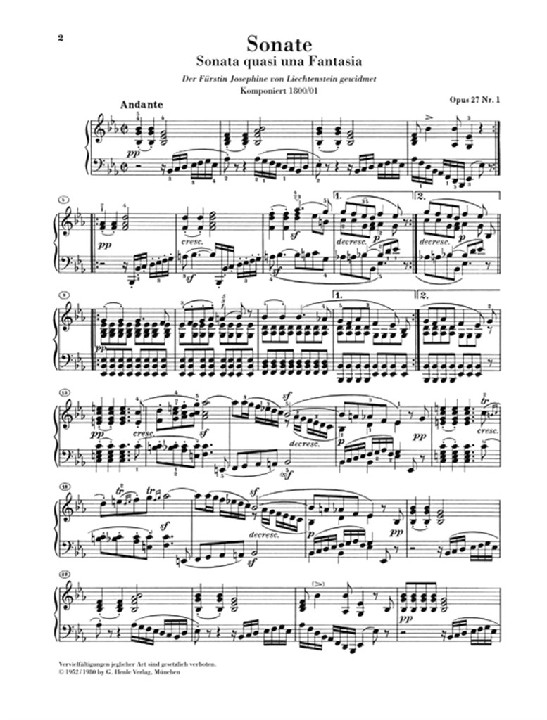 Piano Sonata In E Flat Op.27 No.1 - noty pro klavír