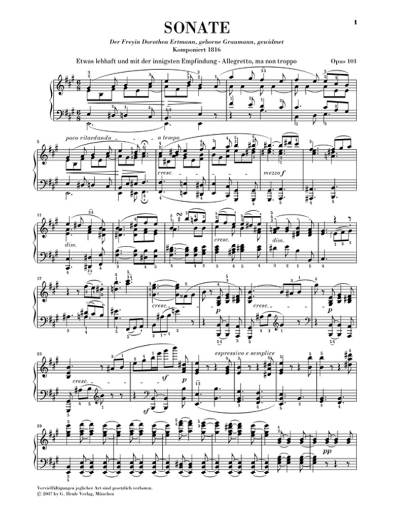 Piano Sonata No. 28 In A Major Op. 101 - noty pro klavír