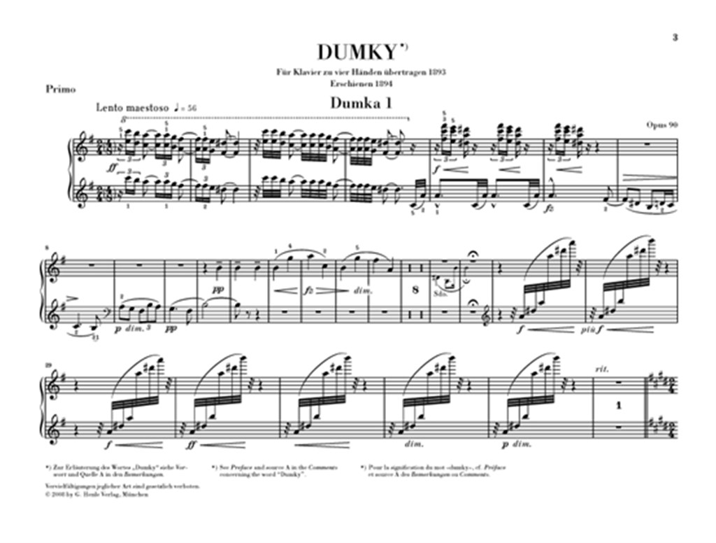 Dumky - Piano Trio Opus 90 - noty pro klavír