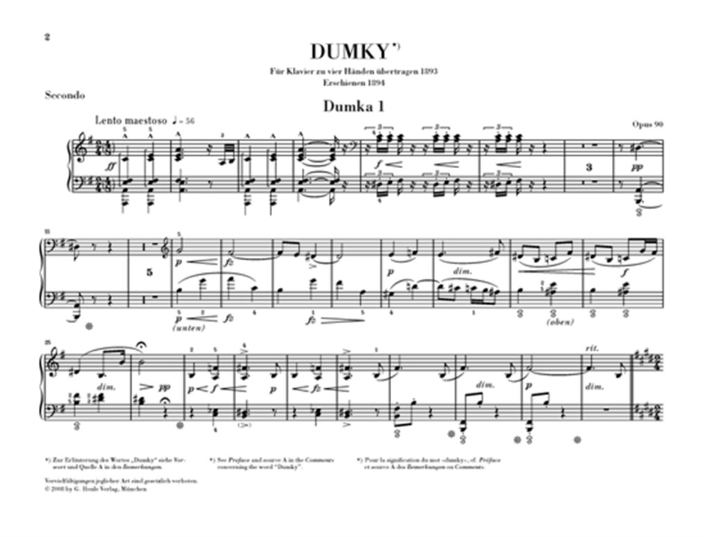 Dumky - Piano Trio Opus 90 - noty pro klavír