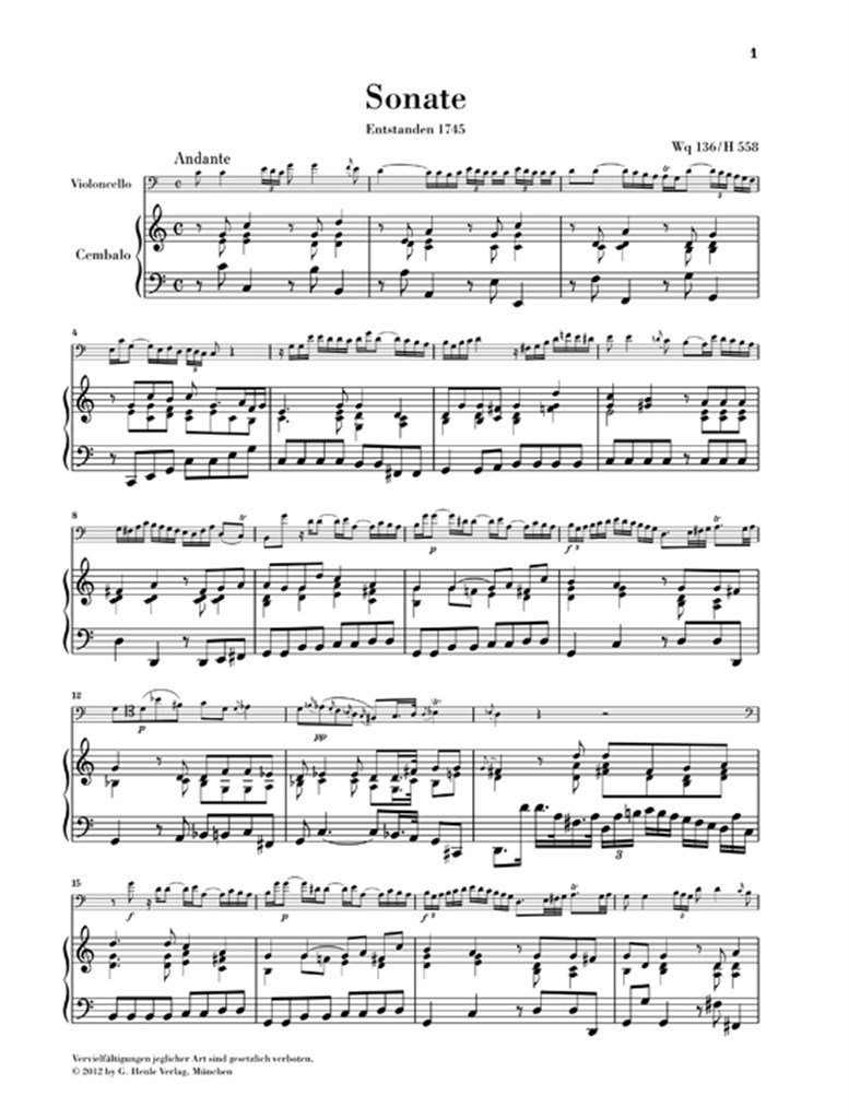 Gambensonaten Wq 88, 136, 137 - Edition for Violoncello noty pro violoncello a klavír