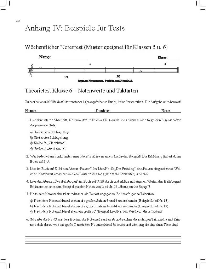 GitarrenKlassenStarter - Lehrerhandbuch - Tipps und weiterf?hrende Informationen f?r die Arbeit in Gitarrenklassen