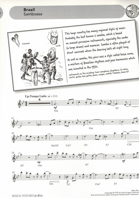 Musical Postcards for Flute - 10 kusů v 10 stylech z celého světa sólo part s akordy