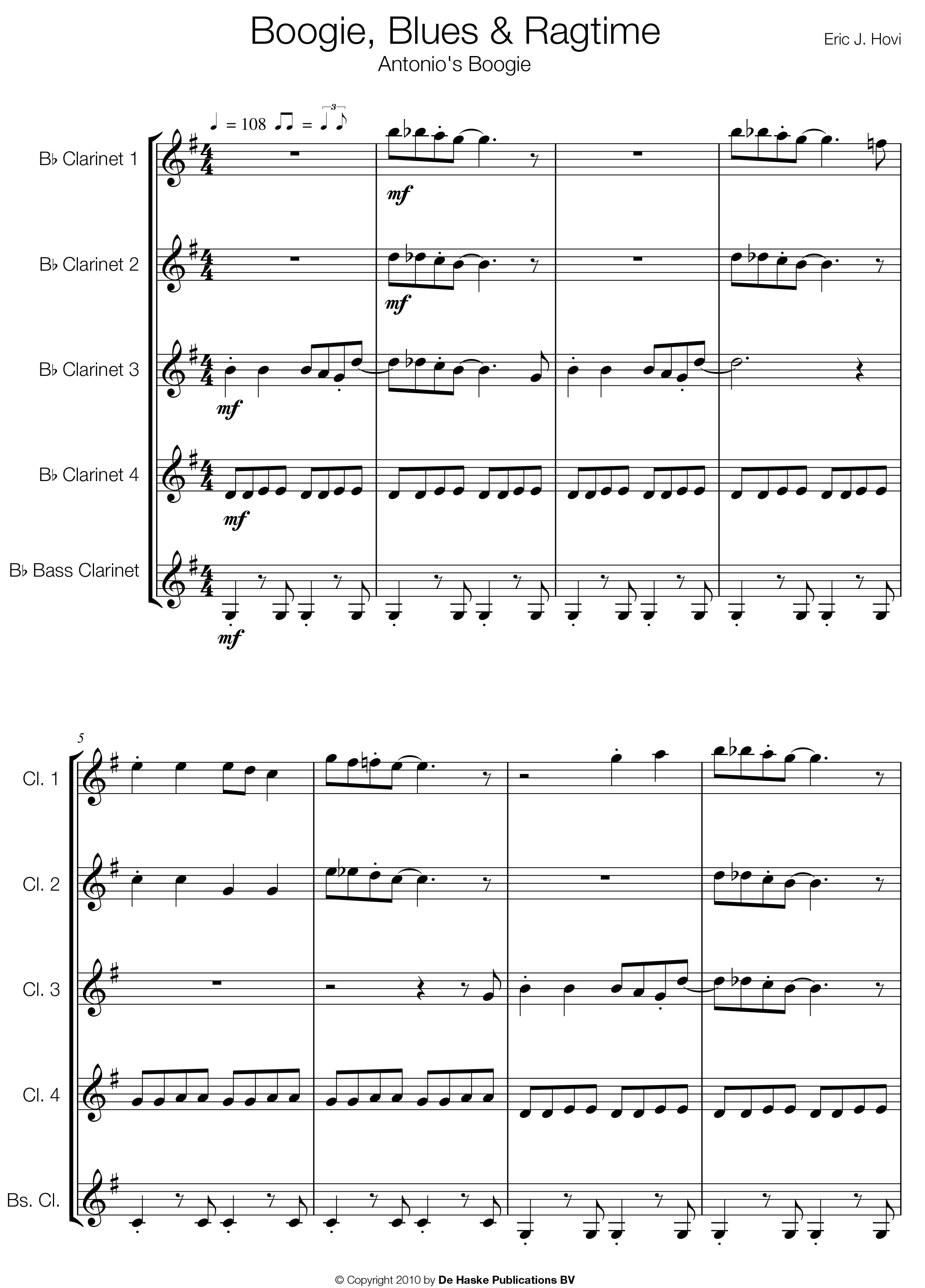 Boogie, Blues & Ragtime - for Clarinet Quintet