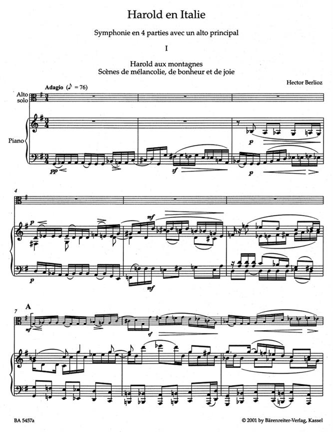 Harold En Italie Hol. 68 For Viola & Piano - Symphony in four parts with solo viola - viola a klavír