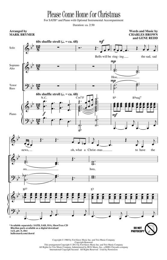 Please Come Home for Christmas - pro sbor SATB