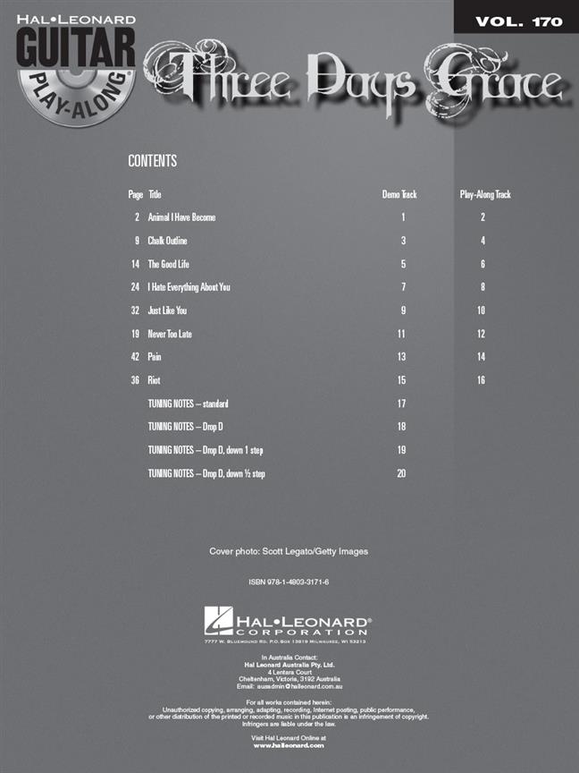 Three Days Grace - Guitar Play-Along Volume 170