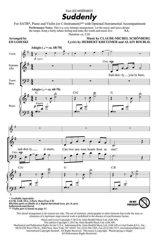 Suddenly - from Les Misérables the Movie - pro sbor SATB