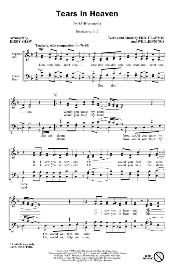 Tears in Heaven - pro sbor SATB