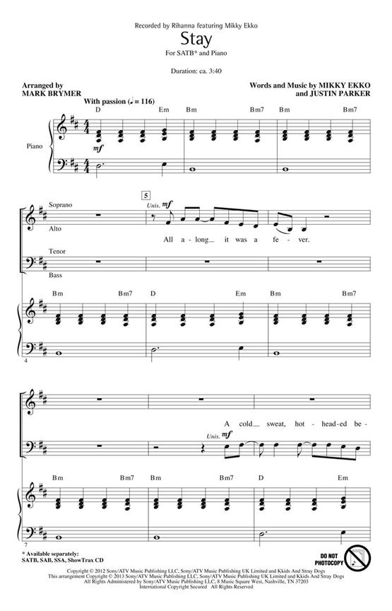 Stay - pro sbor SATB