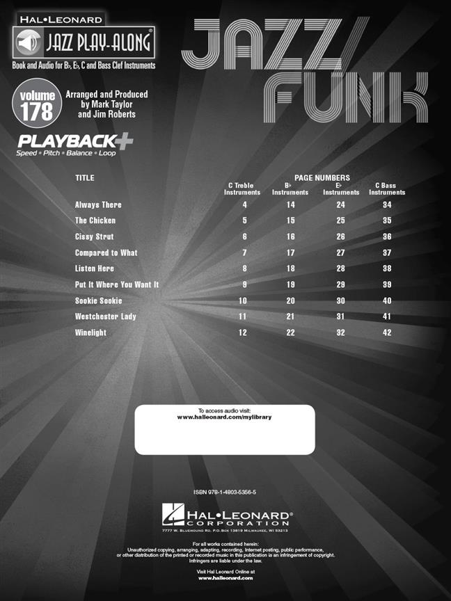 Jazz Funk - 9 Favorite Tunes - Jazz Play-Along Volume 178 - noty pro flétnu, housle nebo kytaru