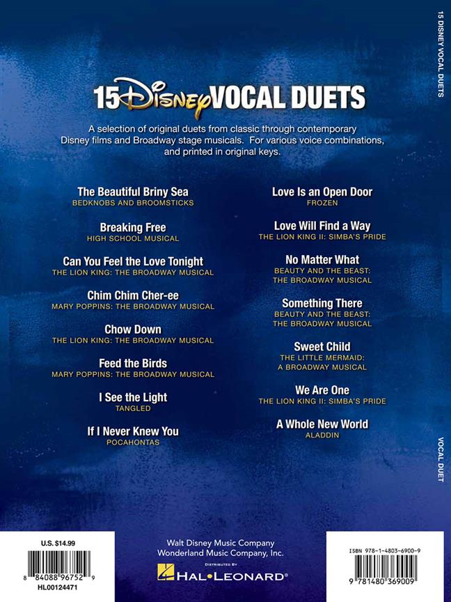 15 Disney Vocal Duets - from Stage and Screen for Two Voices and Piano Accompaniment - pro dva hlasy a doprovod