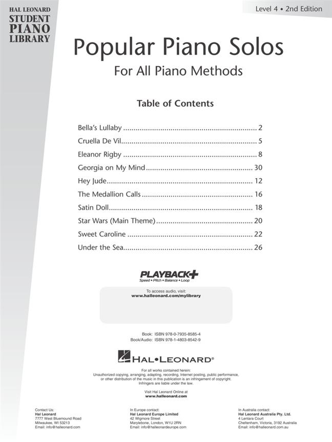 Popular Piano Solos 2nd Edition -Level 4 - Hal Leonard Student Piano Library - noty pro děti