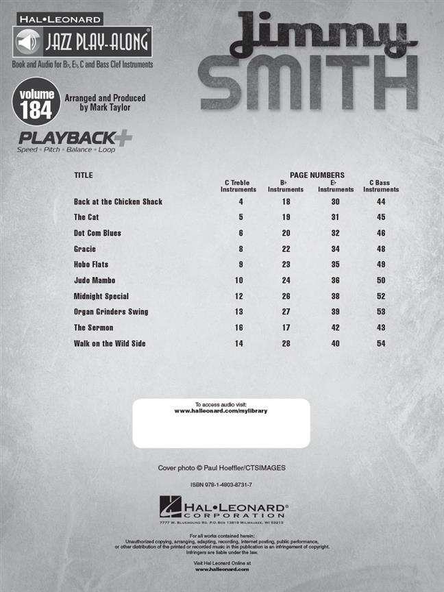 Jimmy Smith - Jazz Play-Along Volume 184 - noty pro nástroje v ladění C