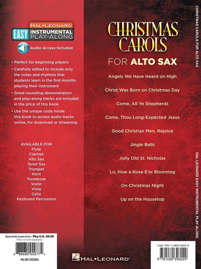 Christmas Carols - Alto Sax: 10 Holiday Favorites - Easy Instrumental Play-Along Book with Online Audio Tracks - noty na altový saxofon