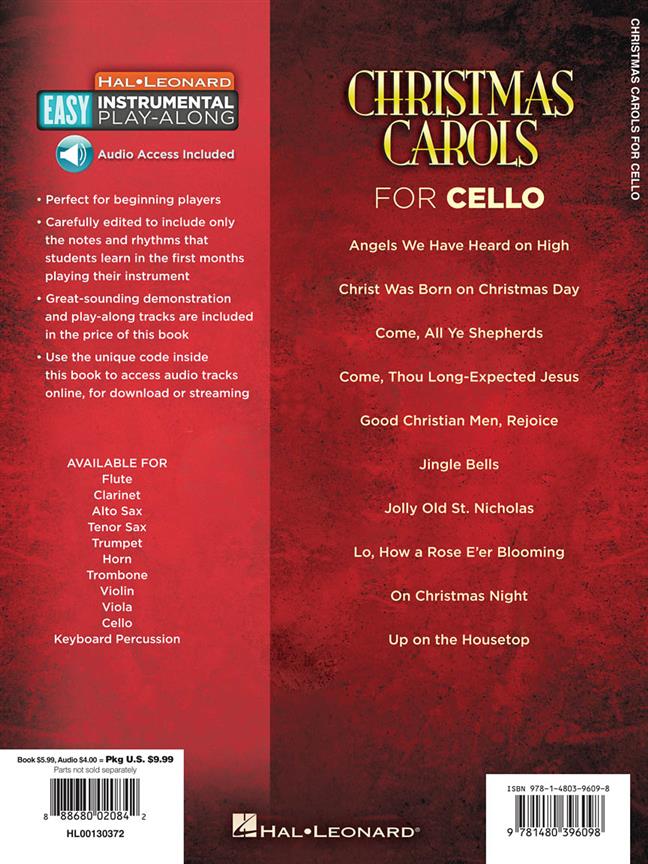 Christmas Carols - Cello: 10 Holiday Favorites - Easy Instrumental Play-Along Book with Online Audio Tracks - noty pro violoncello