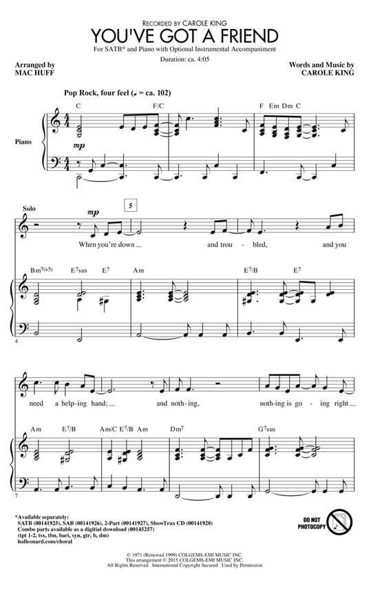 You've Got a Friend - pro sbor SATB