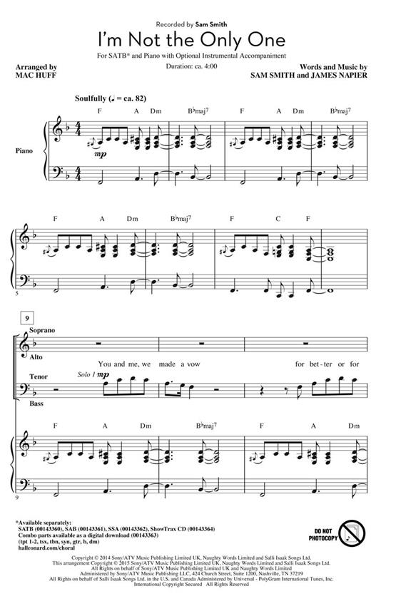 I'm Not the Only One - pro sbor SATB