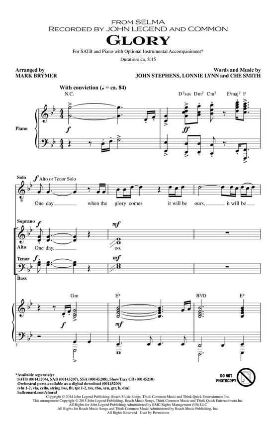 Glory - from Selma - pro sbor SATB