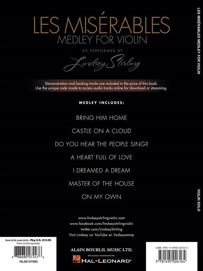 Les Misérables - Medley For Violin Solo with Original Backing Tracks - noty pro housle