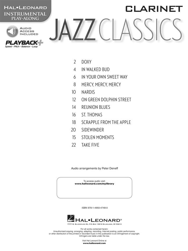 Jazz Classics - Clarinet - Instrumental Play-Along - noty na klarinet