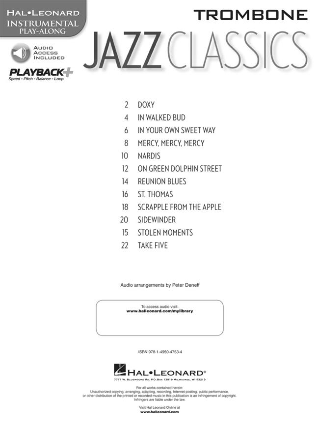 Jazz Classics - Trombone - Instrumental Play-Along noty pro trombon