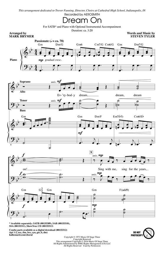 Dream On - pro sbor SATB