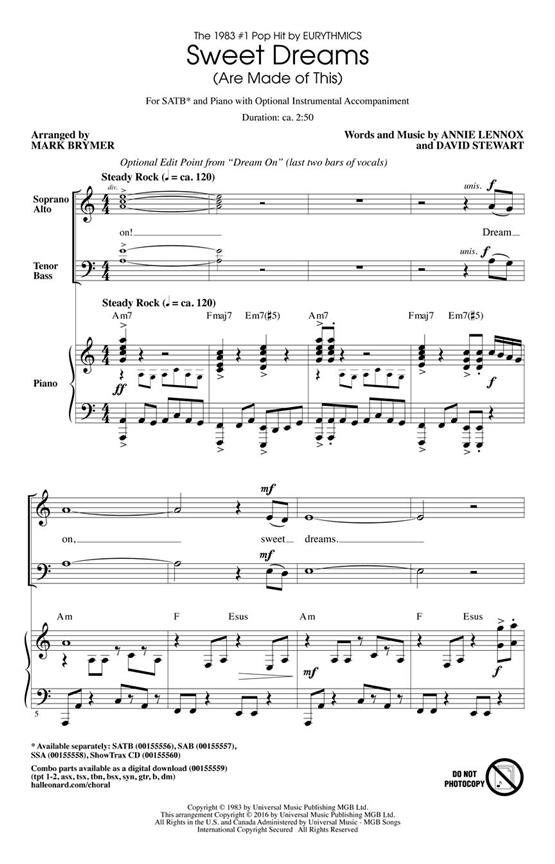 Sweet Dreams (Are Made of This) - pro sbor SATB