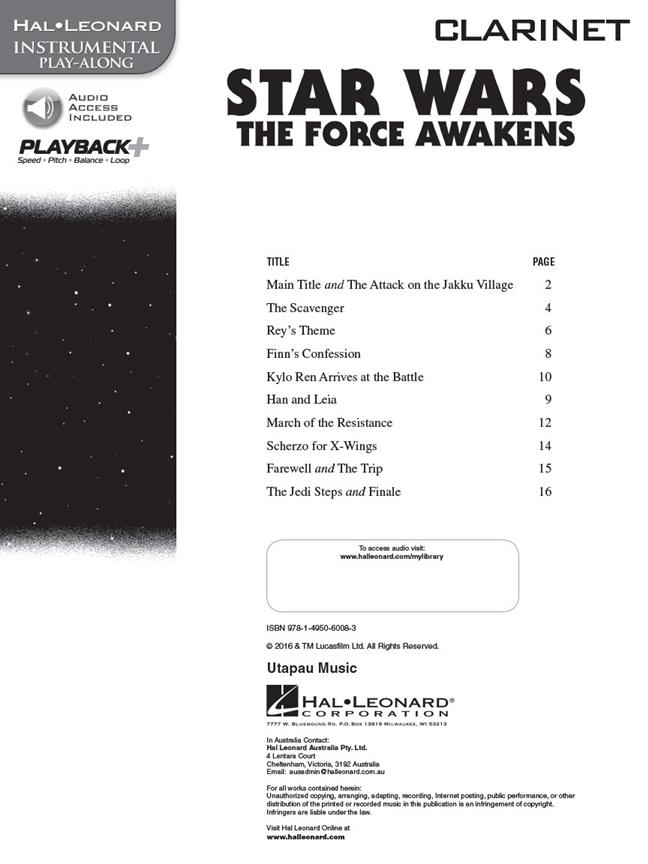 Star Wars: The Force Awakens - Clarinet - Instrumental Play-Along - filmové melodie pro klarinet