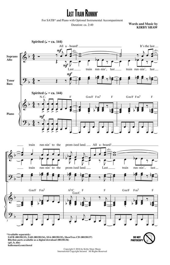 Last Train Runnin' - pro sbor SATB