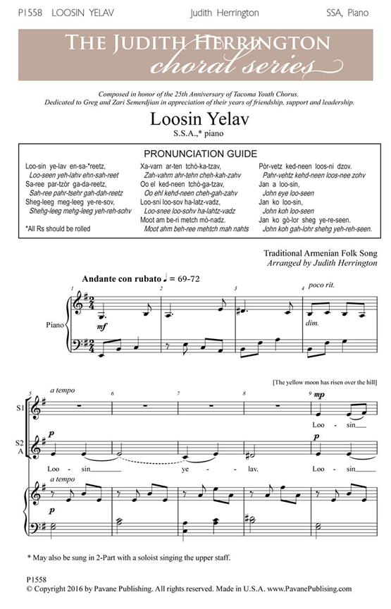 Loosin Yelav - pro sbor SSA