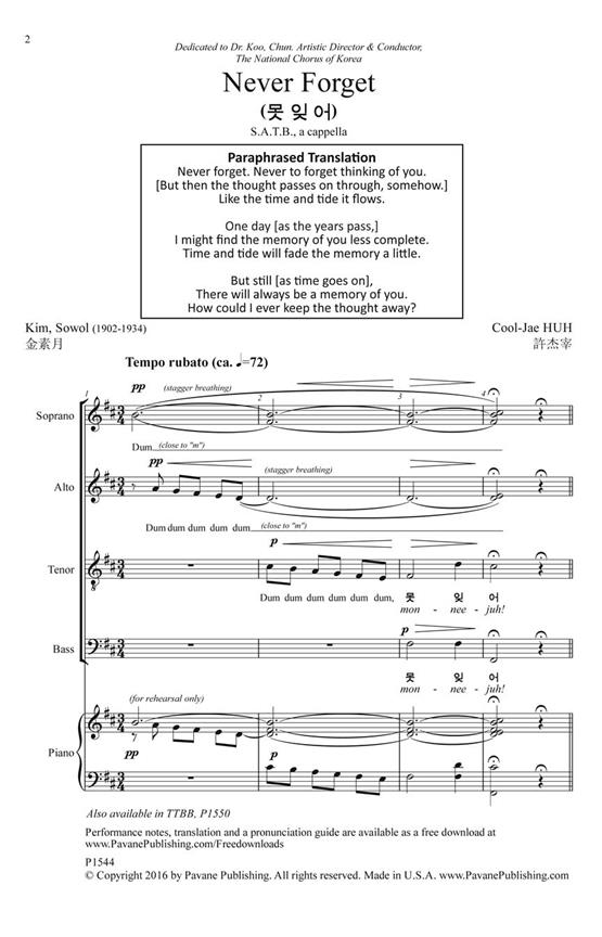 Never Forget - pro sbor SATB a Cappella