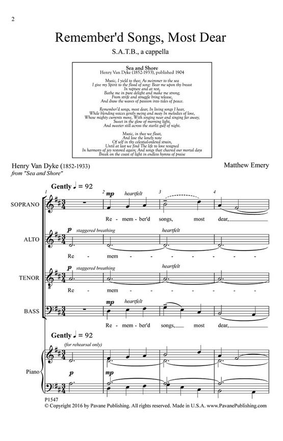 Remember'd Songs Most Dear - pro sbor SATB a Cappella