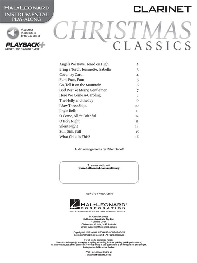 Christmas Classics - Clarinet - Instrumental Play-Along - noty na klarinet