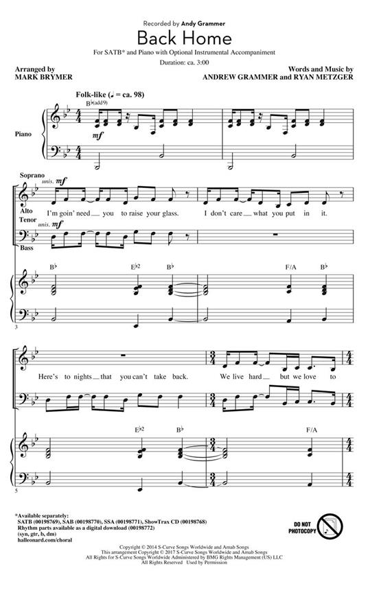 Back Home - pro sbor SATB