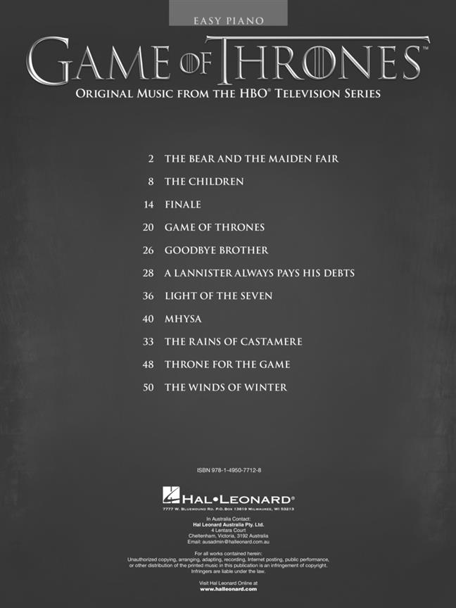 Game of Thrones - Original Music from the HBO Television Series - jednoduché písně pro začátečníky