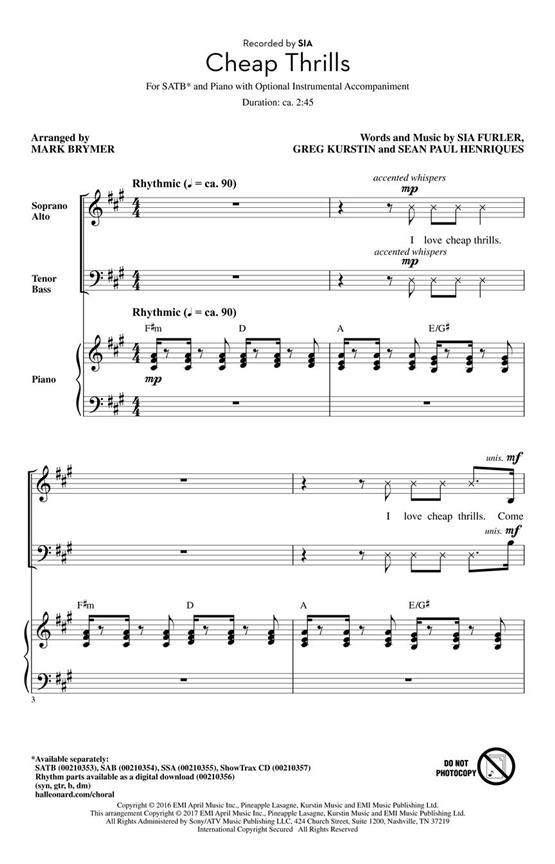 Cheap Thrills - pro sbor SATB