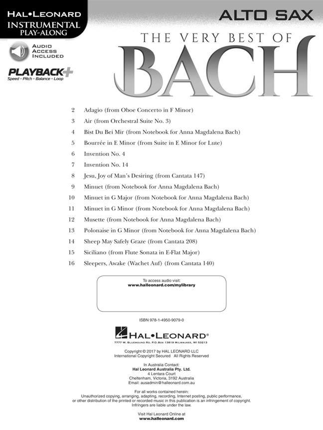 The Very Best of Bach - Alto Saxophone - Instrumental Play-Along - noty na altový saxofon