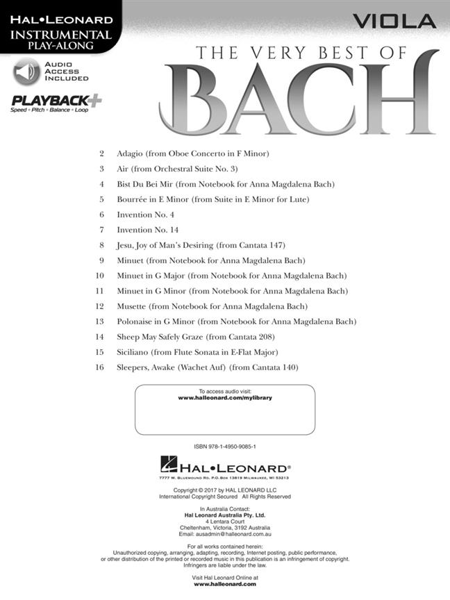 The Very Best of Bach - Viola - Instrumental Play-Along - noty pro violu