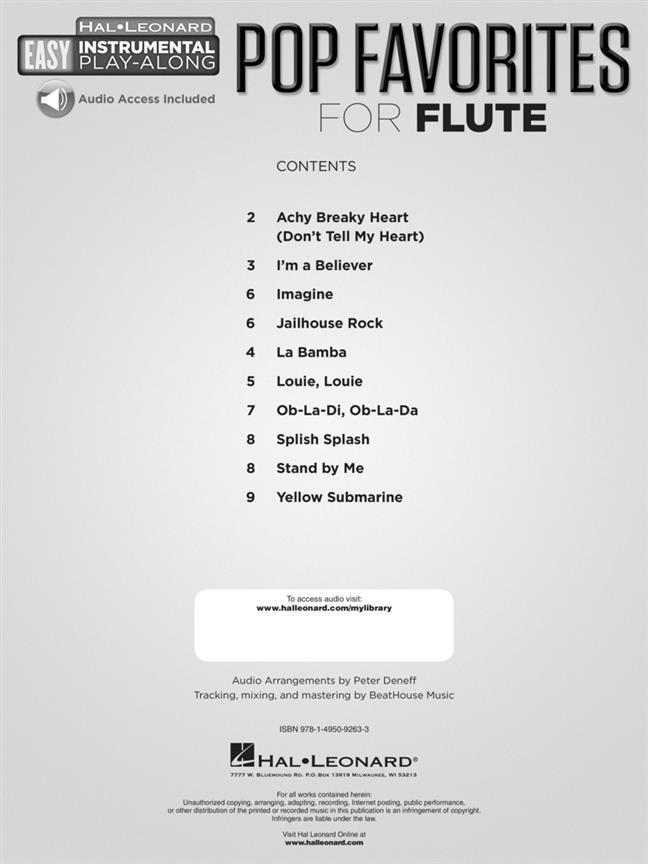 Pop Favorites - Flute - Easy Instrumental Play-Along - filmové melodie pro příčnou flétnu