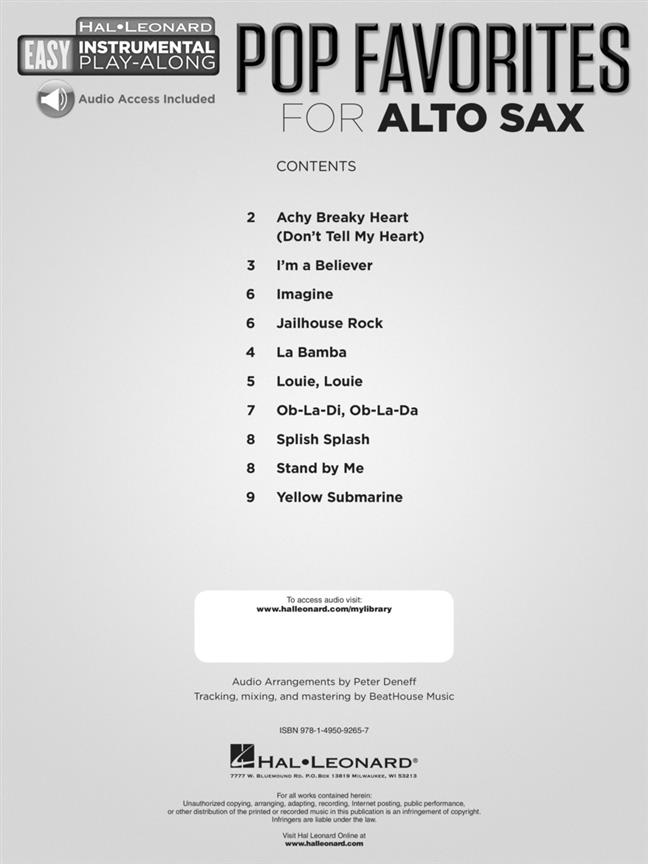 Pop Favorites - Alto Sax - Easy Instrumental Play-Along - noty na altový saxofon