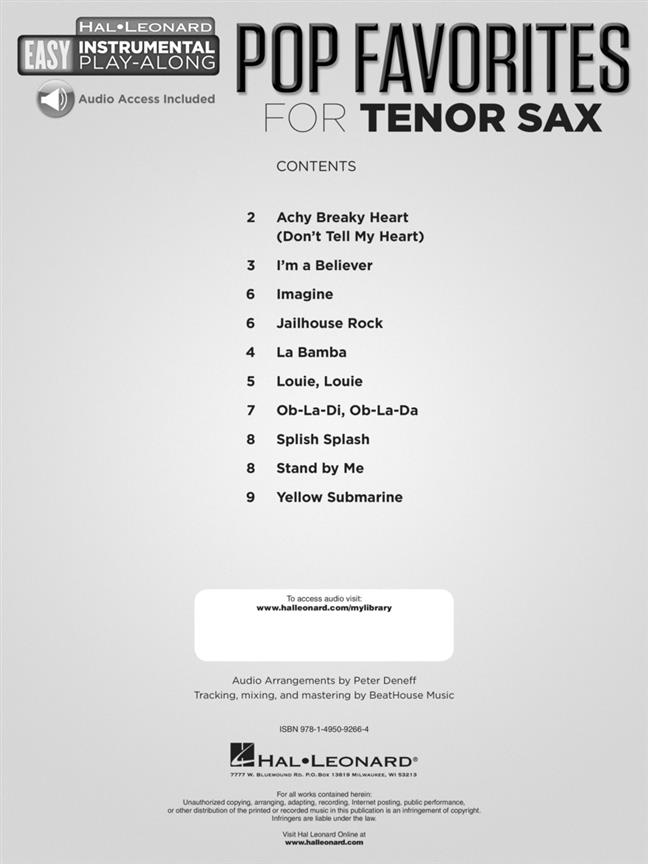 Pop Favorites - Tenor Sax - Easy Instrumental Play-Along - noty na tenor saxofon