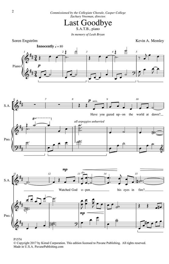 Last Goodbye - pro sbor SATB