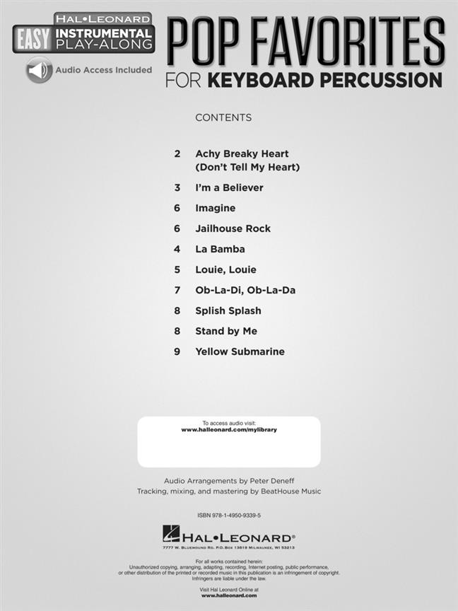 Pop Favorites - Mallet percussion - Easy Instrumental Play-Along - noty pro bicí nástroje