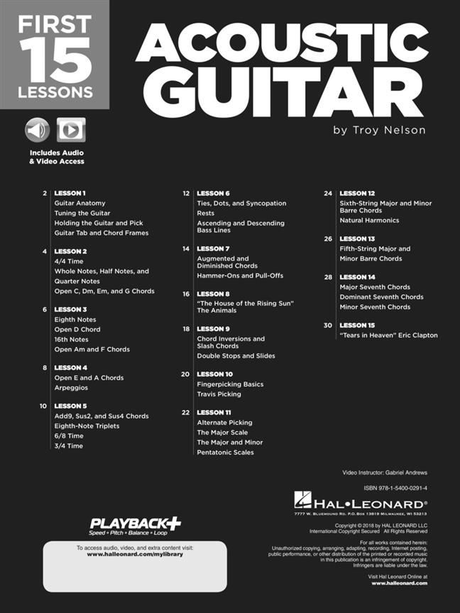 First 15 Lessons - Acoustic Guitar - A Beginner's Guide, Featuring Step-By-Step Lessons with Audio, Video, and Popular Songs! - noty na kytaru